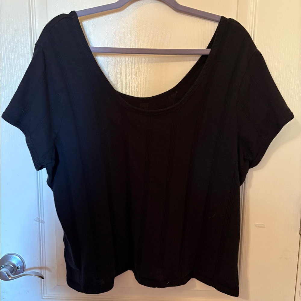 Madewell Black Short Crop Sleeve Tee Scoop Neck size XXL